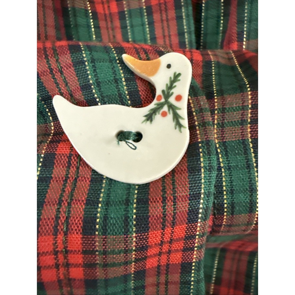 VTG Dogwood Lane Jumper Dress Pinafore Cottagecore Painted Buttons Holiday Plaid - Picture 9 of 12
